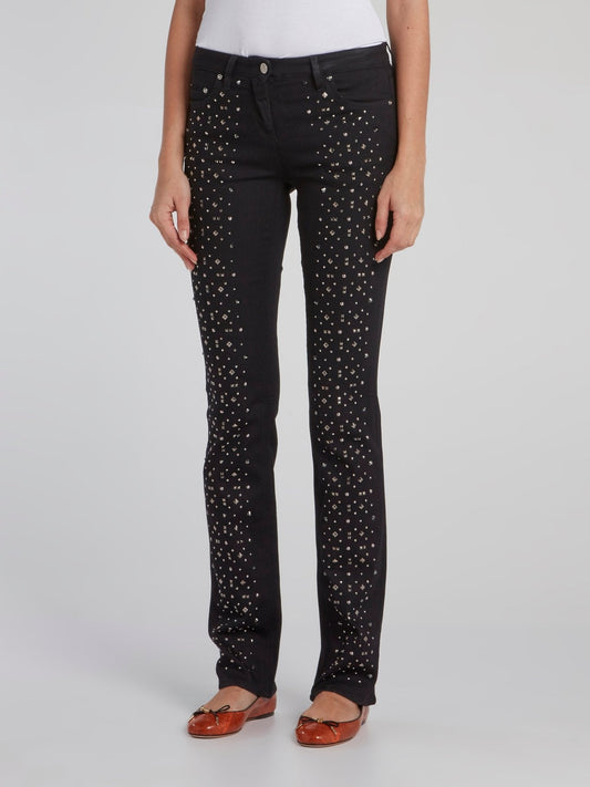 Black Multi-Stud Slim Fit Pants