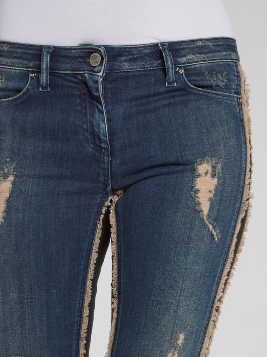 Contrast Frayed Cropped Jeans