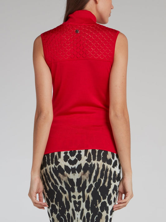 Red Sleeveless Turtleneck Top