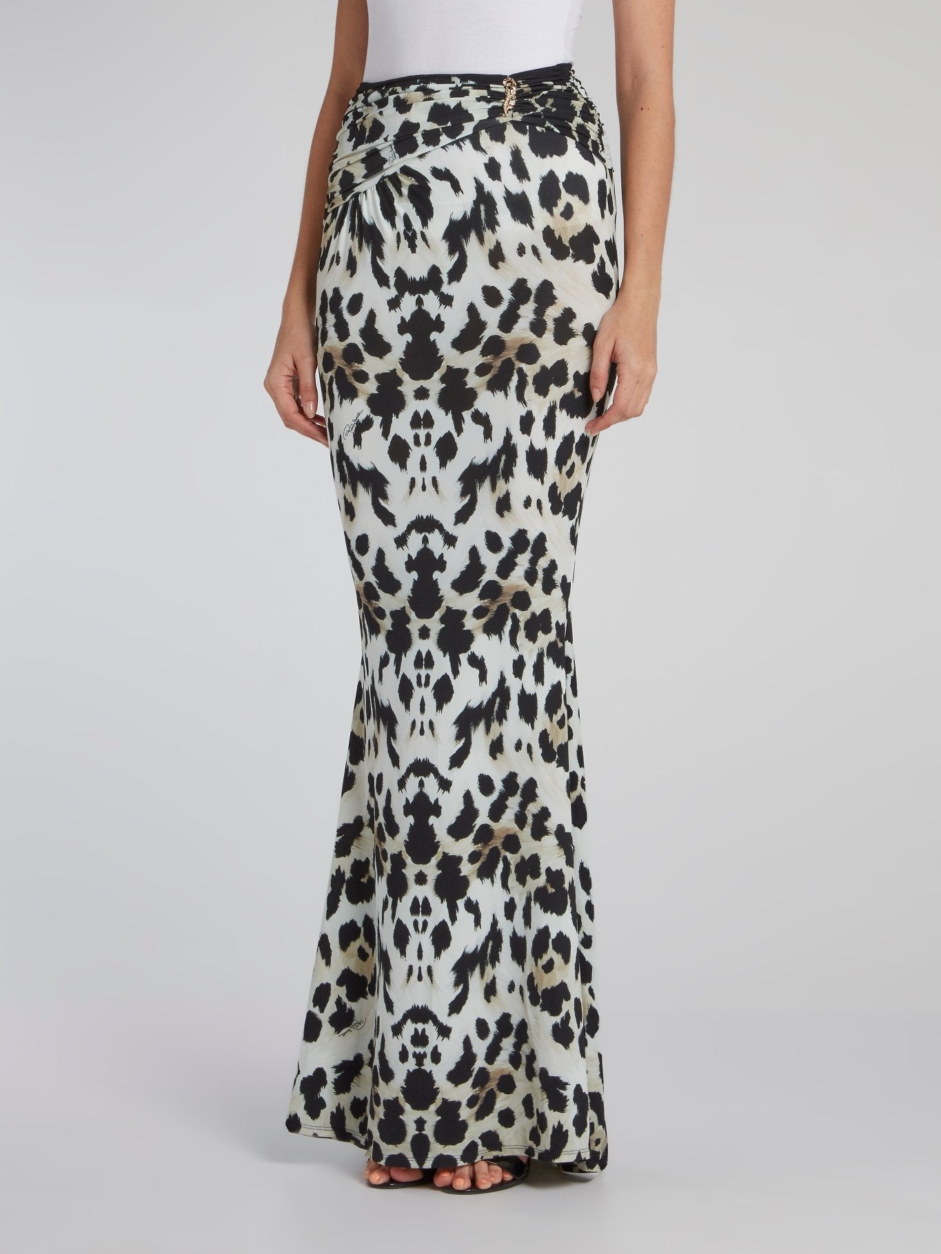 Leopard Print Draped Maxi Skirt