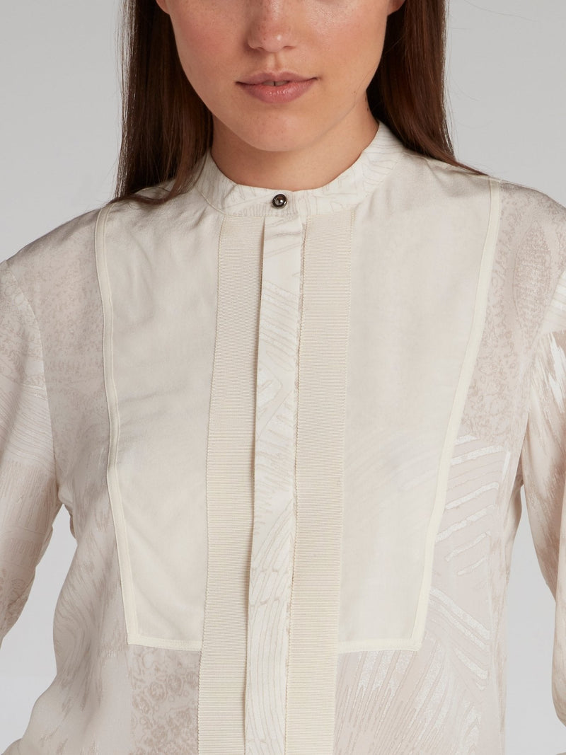 Jacquard Print Mandarin Collar Shirt