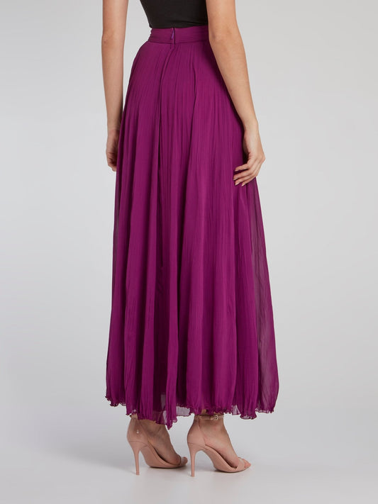 Purple Pleated Maxi Skirt