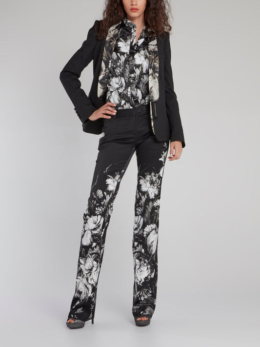 Black Floral Collar Blazer