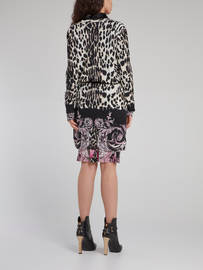 Leopard Print Tie Front Long Cardigan