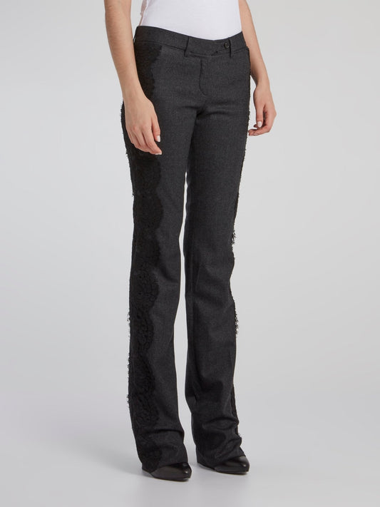 Black Side Lace Detail Bootcut Pants