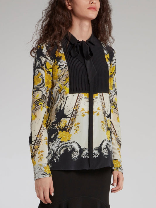 Paisley Print Pleated Bib Shirt