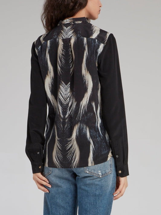 Black Fur Lace Bib Shirt