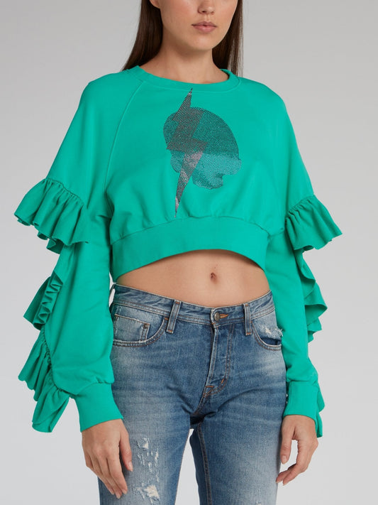 Studded Frill Detail Cropped Top