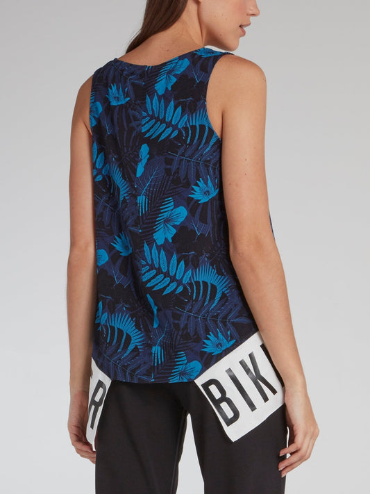 Navy Tropical Print Logo Tank Top