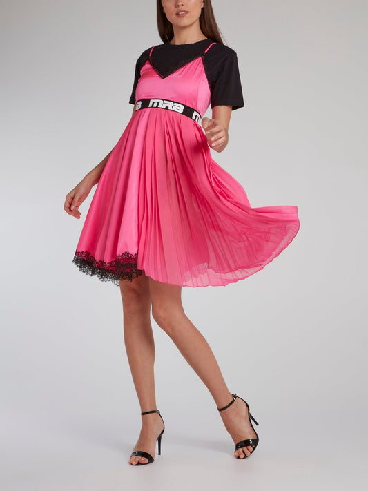 Pink Asymmetric Overlay Mini Dress
