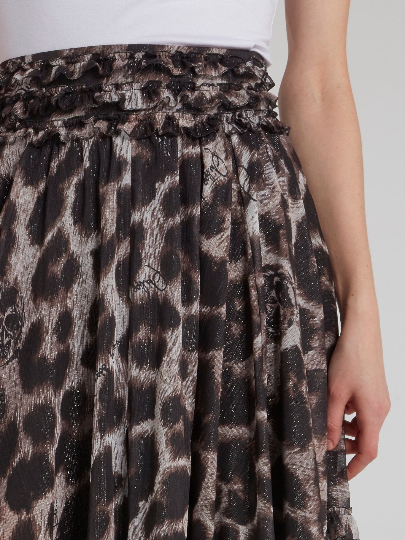 Leopard Effect Frill Detail Maxi Skirt