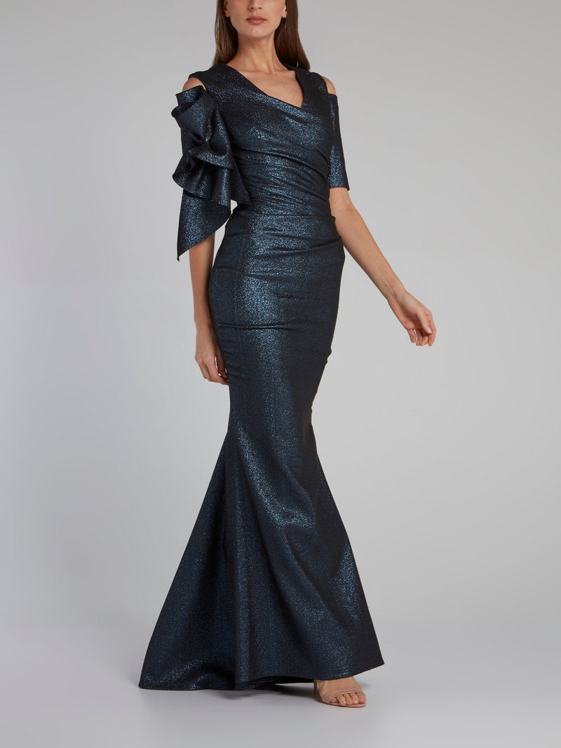 Metallic Scuba Stretch Trumpet Gown