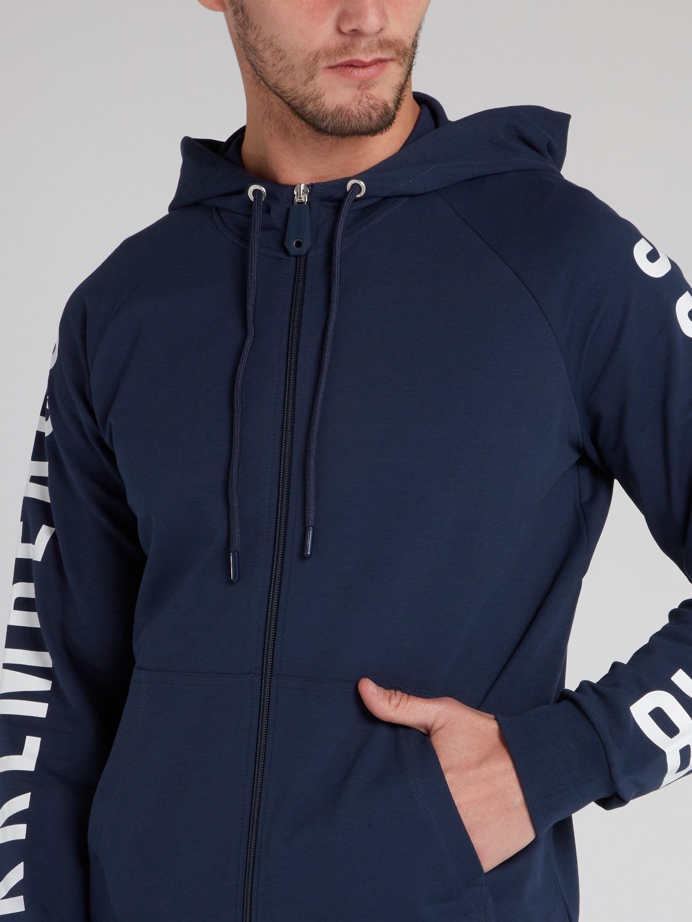 Navy Logo Sleeve Sweat Jacket