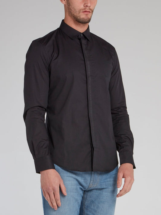 Black Logo Tape Button Down Shirt