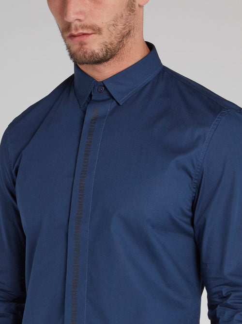 Navy Logo Tape Button Down Shirt