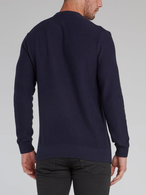 Navy Ribbed Edge Statement Sweater