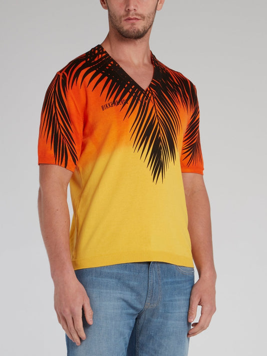 Palm Print Sunset Knitted T-Shirt