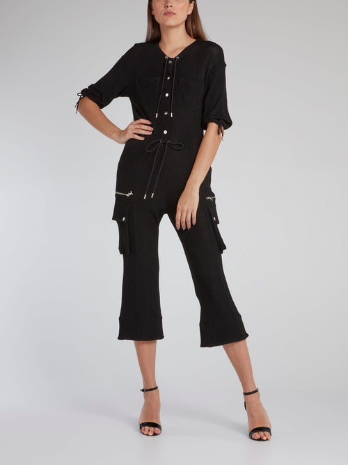 Black Drawstring Trapeze Jumpsuit