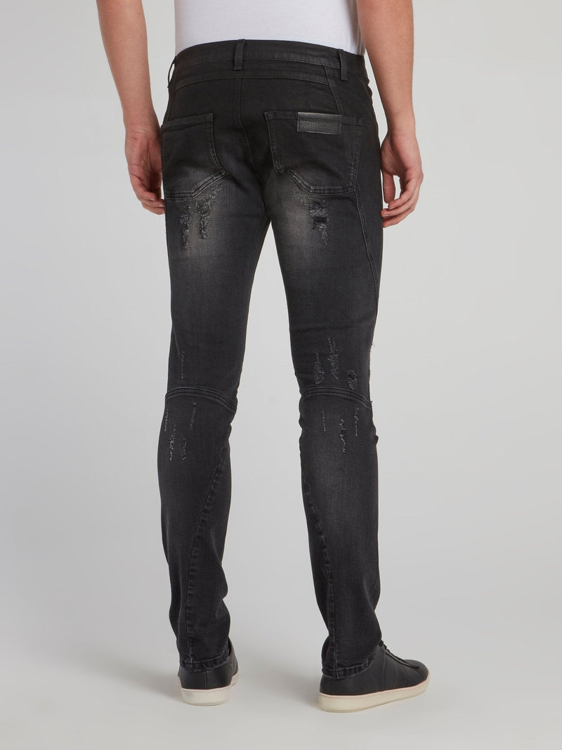 Black Distressed Denim Trousers