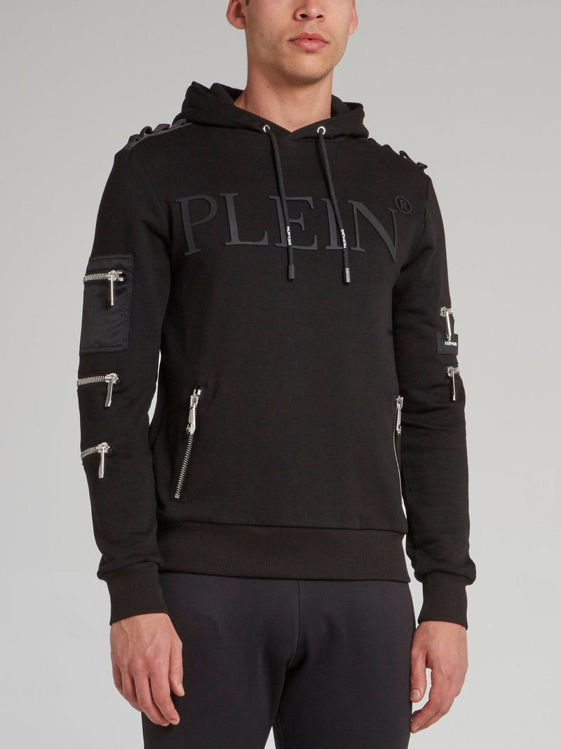 Black Zipper Detail Hoodie Sweatshirt