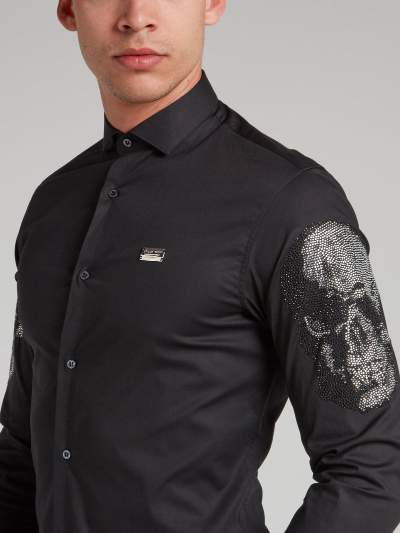 Black Studded Skull Sleeve Shirt