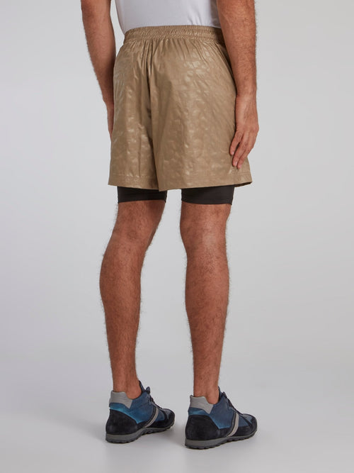 Brown Geometric Track Shorts