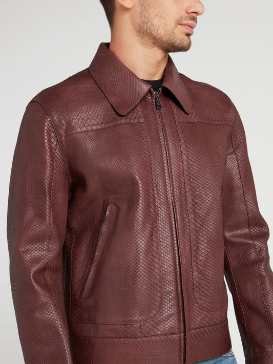 Burgundy Snake Skin Leather Jacket