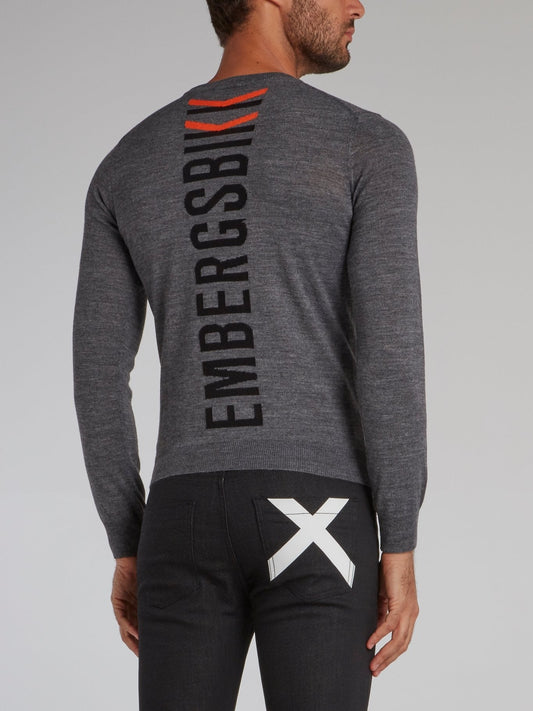 Grey Rear Logo Knit Sweater