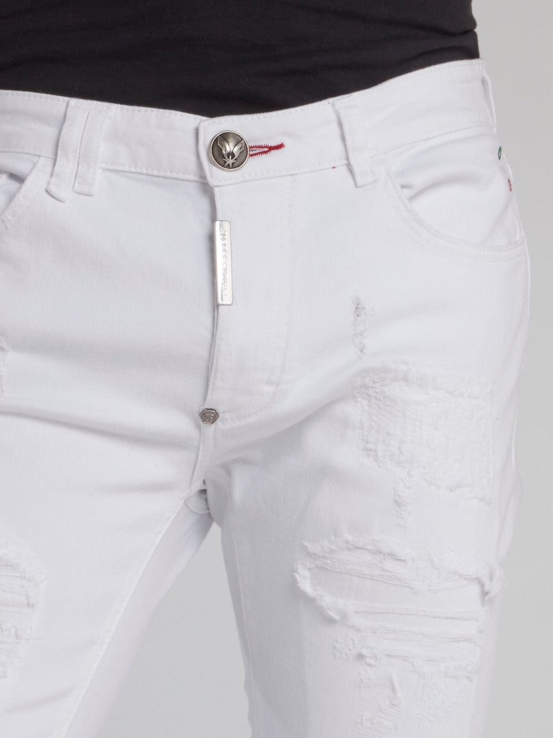 White Distressed Skinny Trousers