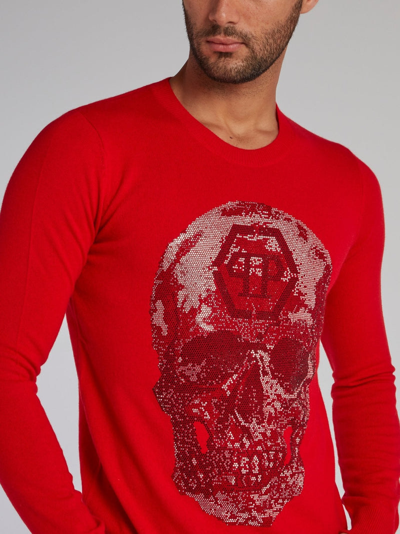 Red Studded Skull Pullover