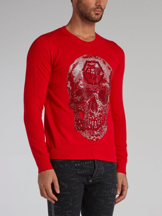 Red Studded Skull Pullover