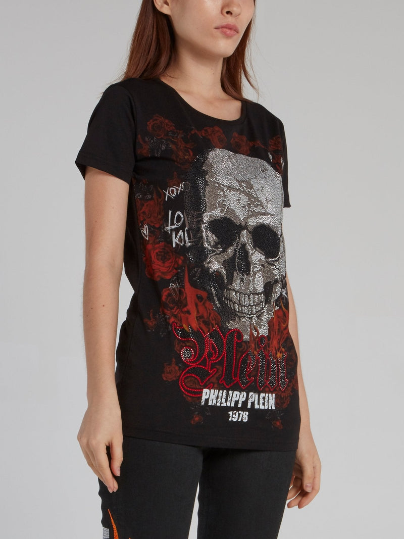 Gothic Plein Black Rose Skull T-Shirt