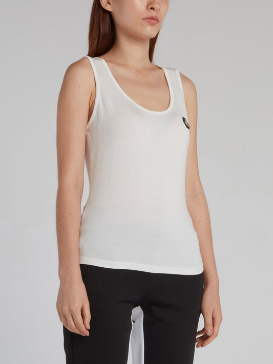 White Monogram Appliquéd Tank Top