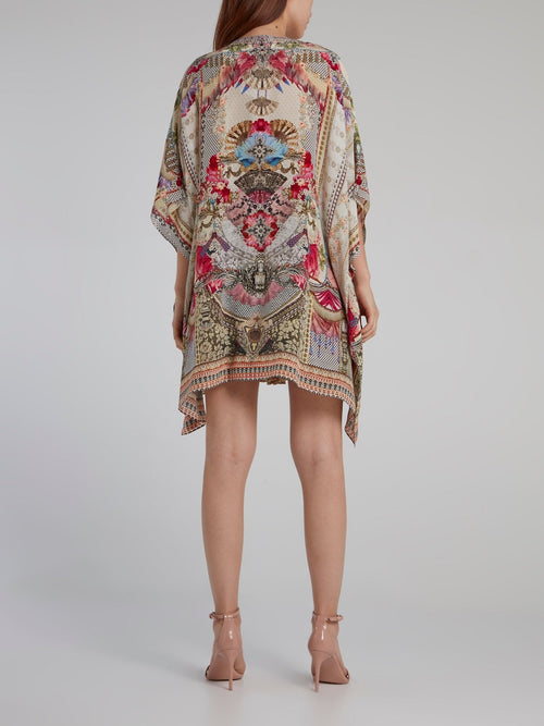 Lace Up Flounce Silk Short Kaftan