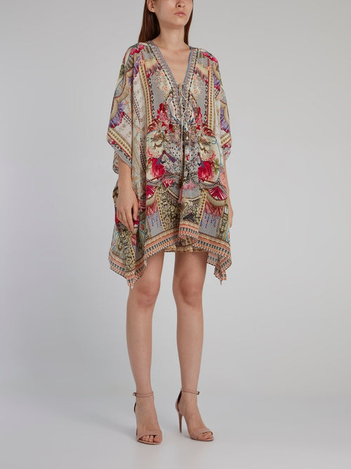 Lace Up Flounce Silk Short Kaftan