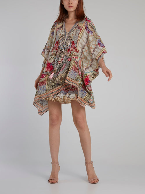 Lace Up Flounce Silk Short Kaftan