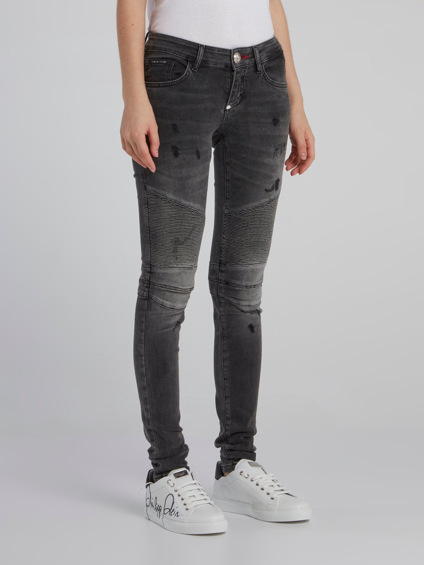 Black Distressed Biker Jeans