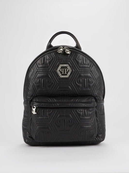Black Crystal Monogram Leather Backpack