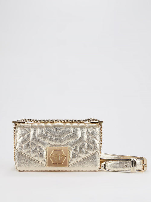 Gold Quilted Flap Shoulder Bag