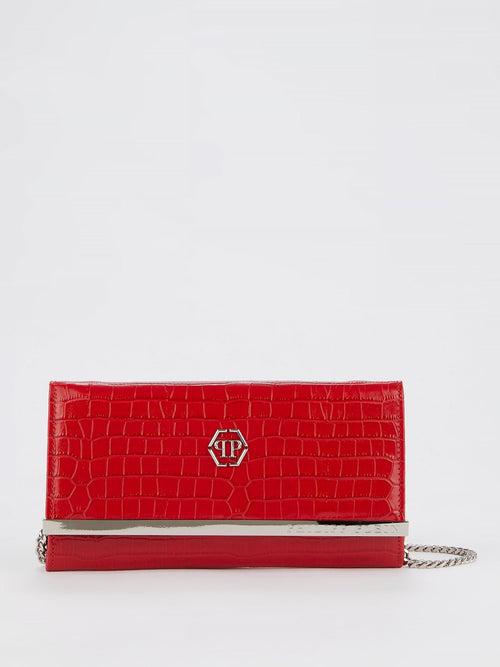 Red Crocodile Effect Clutch Bag