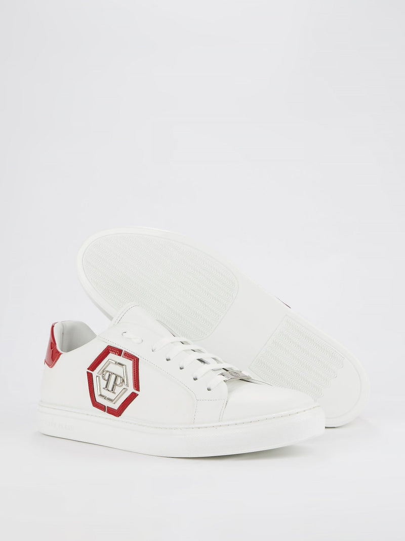 White Low Top Monogram Sneakers