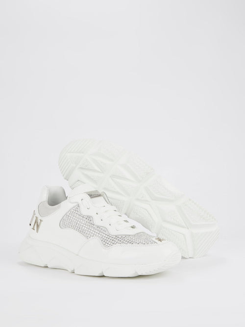 White Runner Crystal Logo Sneakers