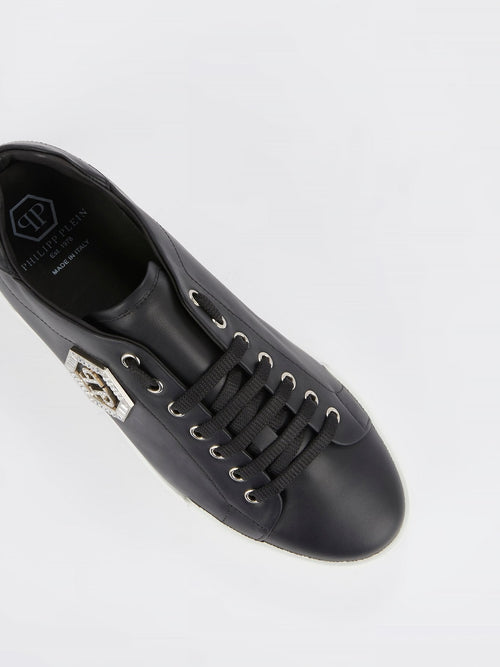 Black Crystal Monogram Leather Sneakers