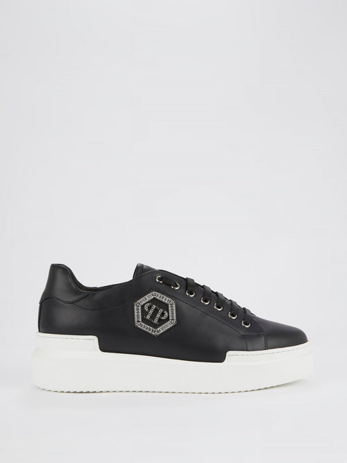 Black Crystal Monogram Leather Sneakers