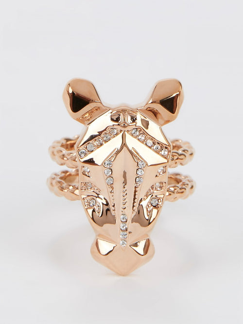 Gold Crystal Studded Cavalli Ring - Size 6