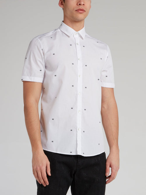 White Micro Print Short Sleeve Shirt