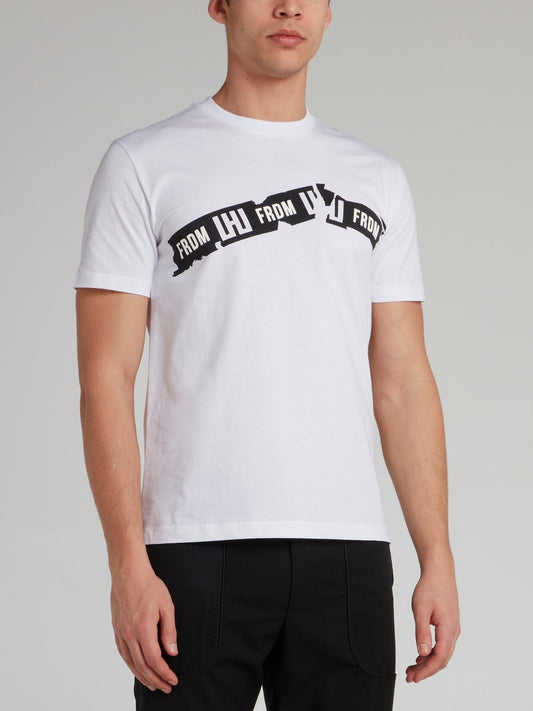 White Ripped Tape Print T-Shirt