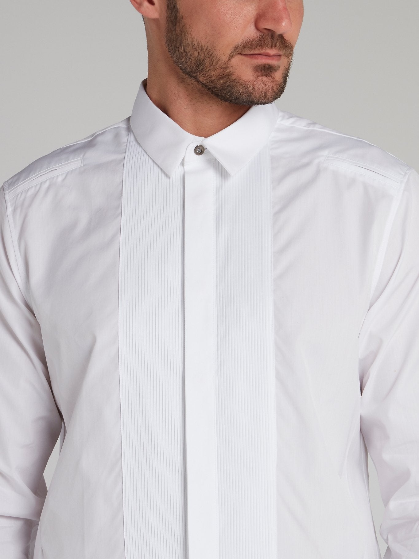 White Pinstripe Panel Shirt