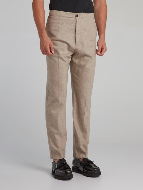 Khaki Straight Leg Tweed Pants