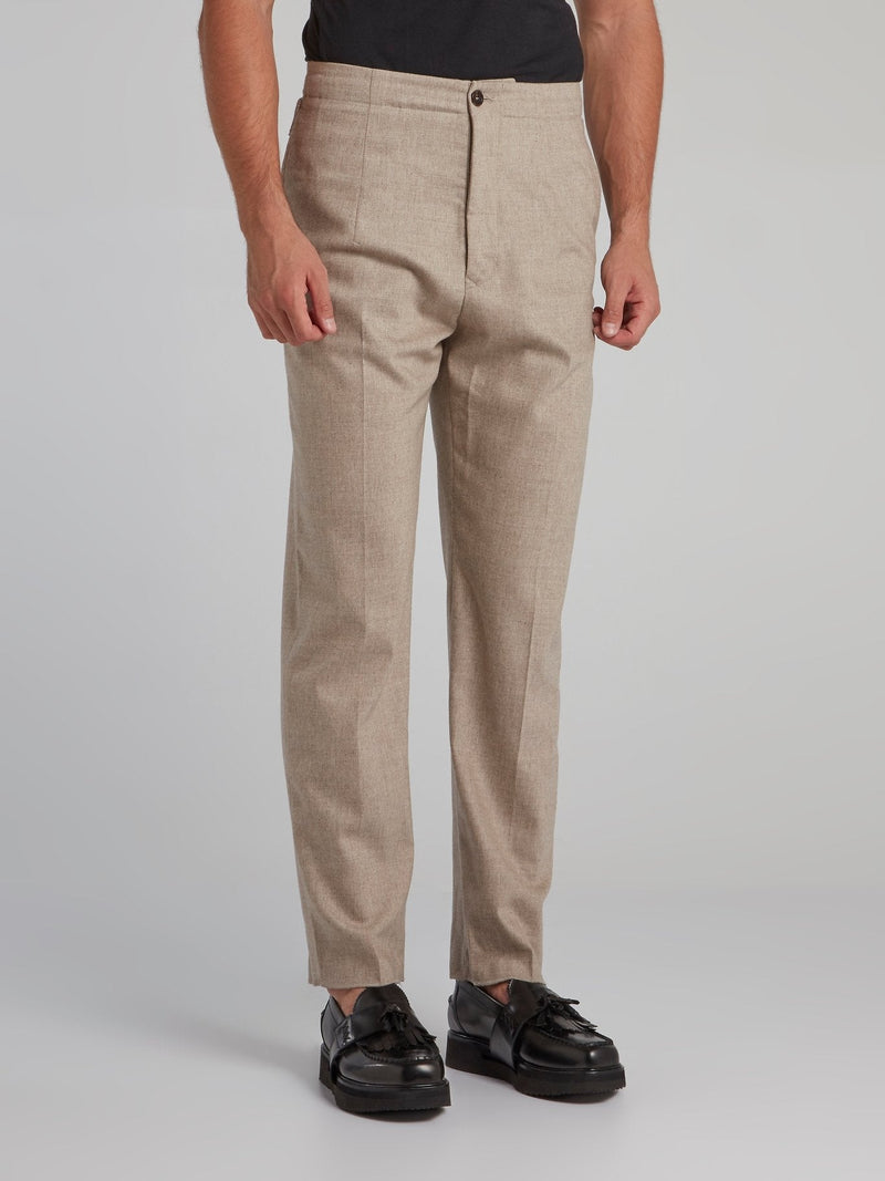 Khaki Straight Leg Tweed Pants